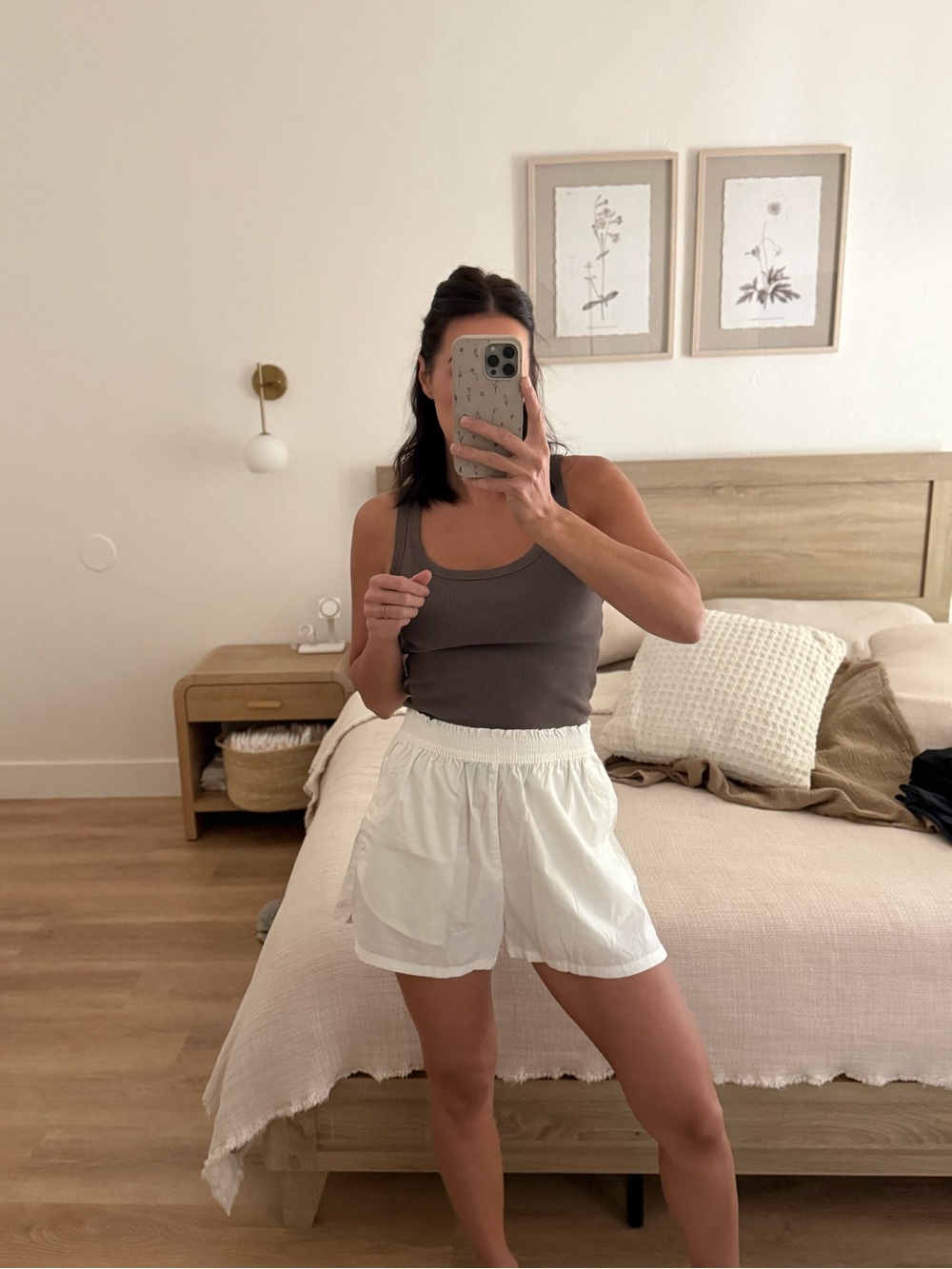 H&M White Athletic Elastic-Waist Shorts